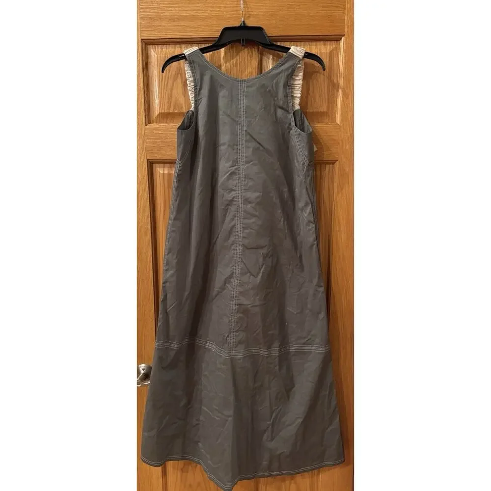SOCIALITE Seamed Stretch Cotton Midi Dress - Olive/Ivory - Picture 4 of 6